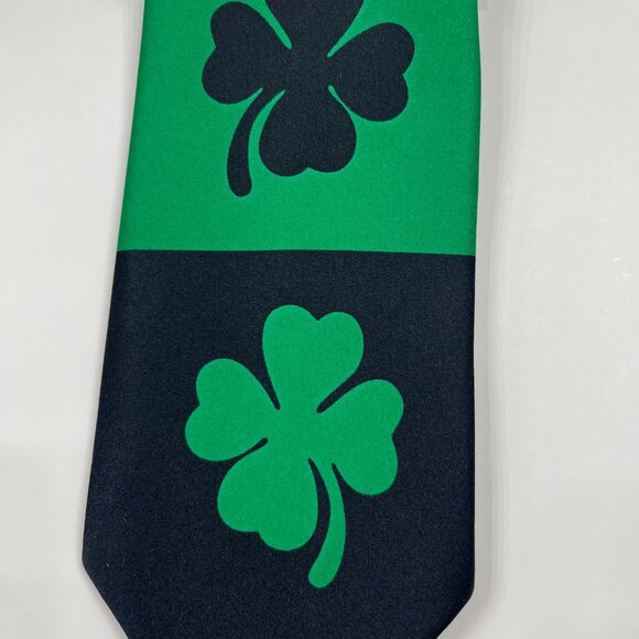 Neck Tie - Men's - Shamrock / 4 Leaf Clover - BLK / GRN - NWT - Picture 3 of 3